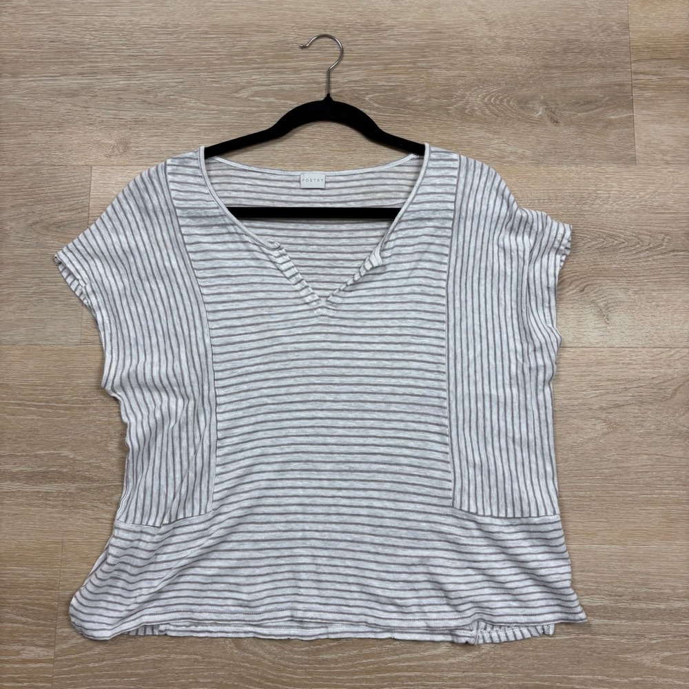 Poetry Linen Striped Split V-Neck Top Women's 10